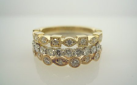 14k Stackable Diamond Bands in Yellow, White and Rose Gold